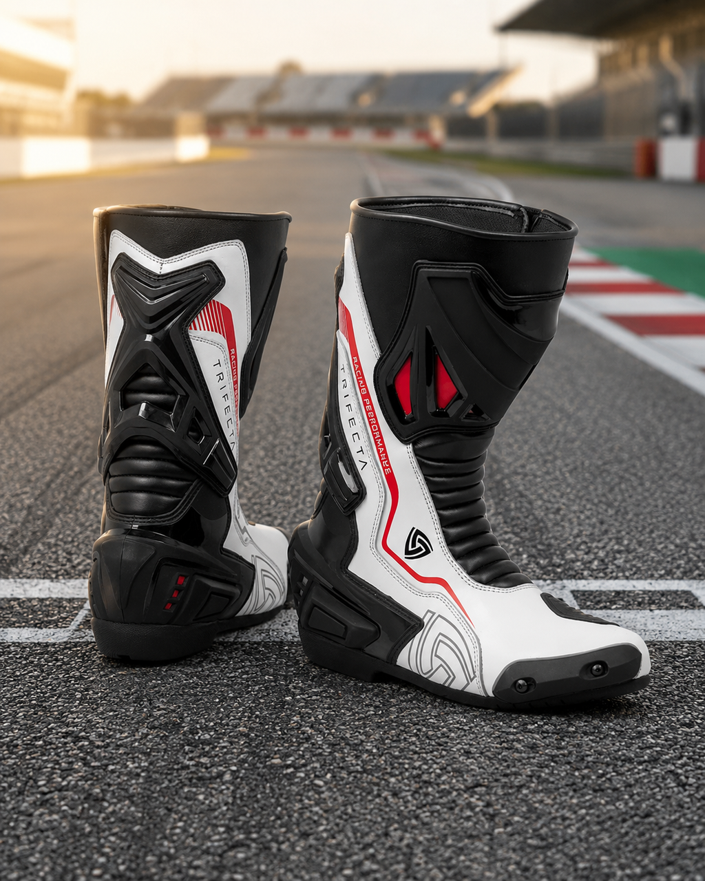 TRIFECTA Men's Leather Motorcycle Racing Boots – CE Certified Sport Riding Boots